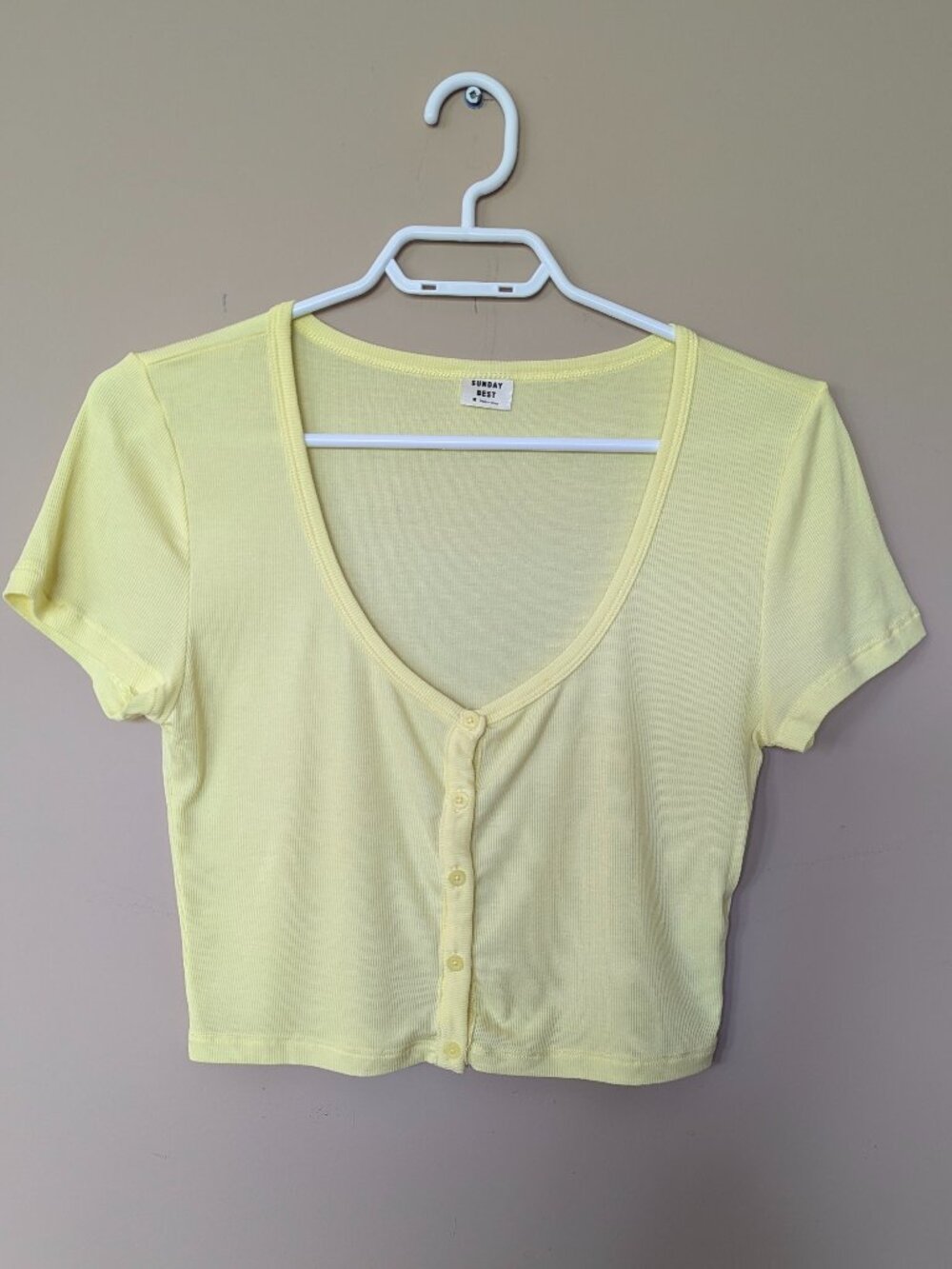 Sunday Best ribbed button up top light yellow short sleeve